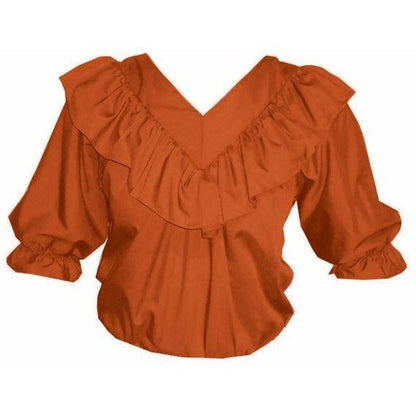 V Neck 3/4 Sleeve Blouse in Orange