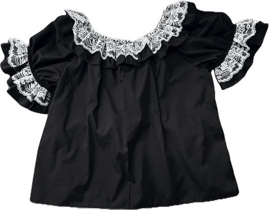 Laced Scoop Blouse in Black with White Lace