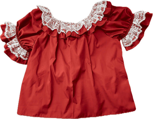 Laced Scoop Blouse in Red with White Lace