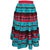 A Kokopelli Prairie Skirt by Square Up Fashions with a red, blue and black pattern.