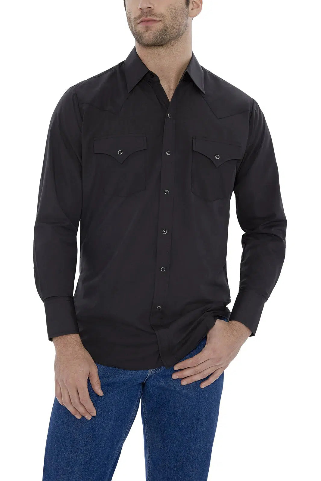 ELY brand Mens Long Sleeve Solid Western Snap Solid Shirt - Square