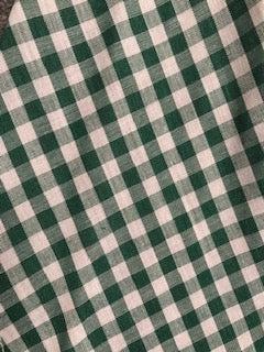 A CLEARANCE Gingham Scarf Ties 1/4&quot;, in green and white, placed on a table. (Brand: Square Up Fashions)