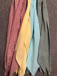 Four CLEARANCE Gingham Scarf Ties 1/8&quot; in different colors, perfect for scarf ties, from Square Up Fashions.