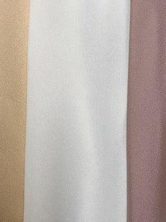 Three vertical fabric panels in beige, white, and pink from Square Up Fashions’ CLEARANCE Light Weight Thin Polyester Scarf Ties are shown side by side in the image, resembling solid color ties.