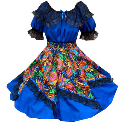 blue square dance dress Women'S Latin Dance Dresses Tassel Competition Square Dance With Sleeves