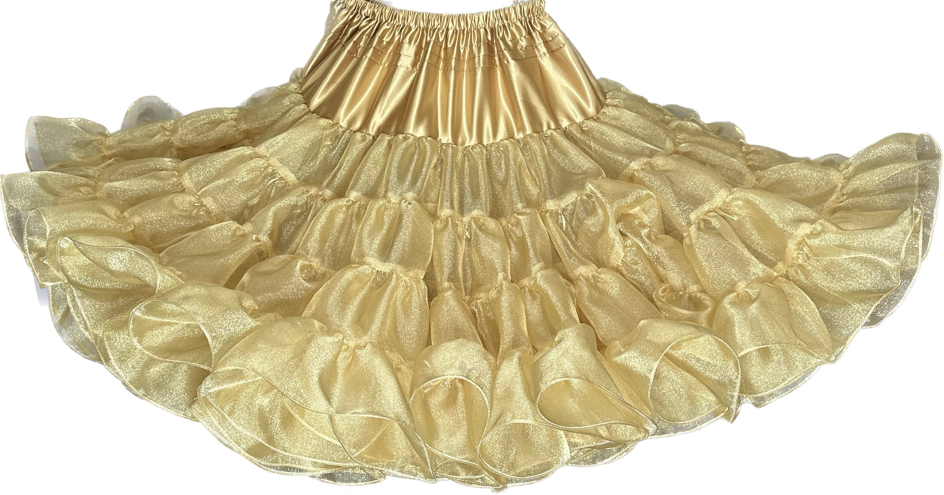 A Square Up Fashions Crystal Petticoat on a white background made of crystal fabric.